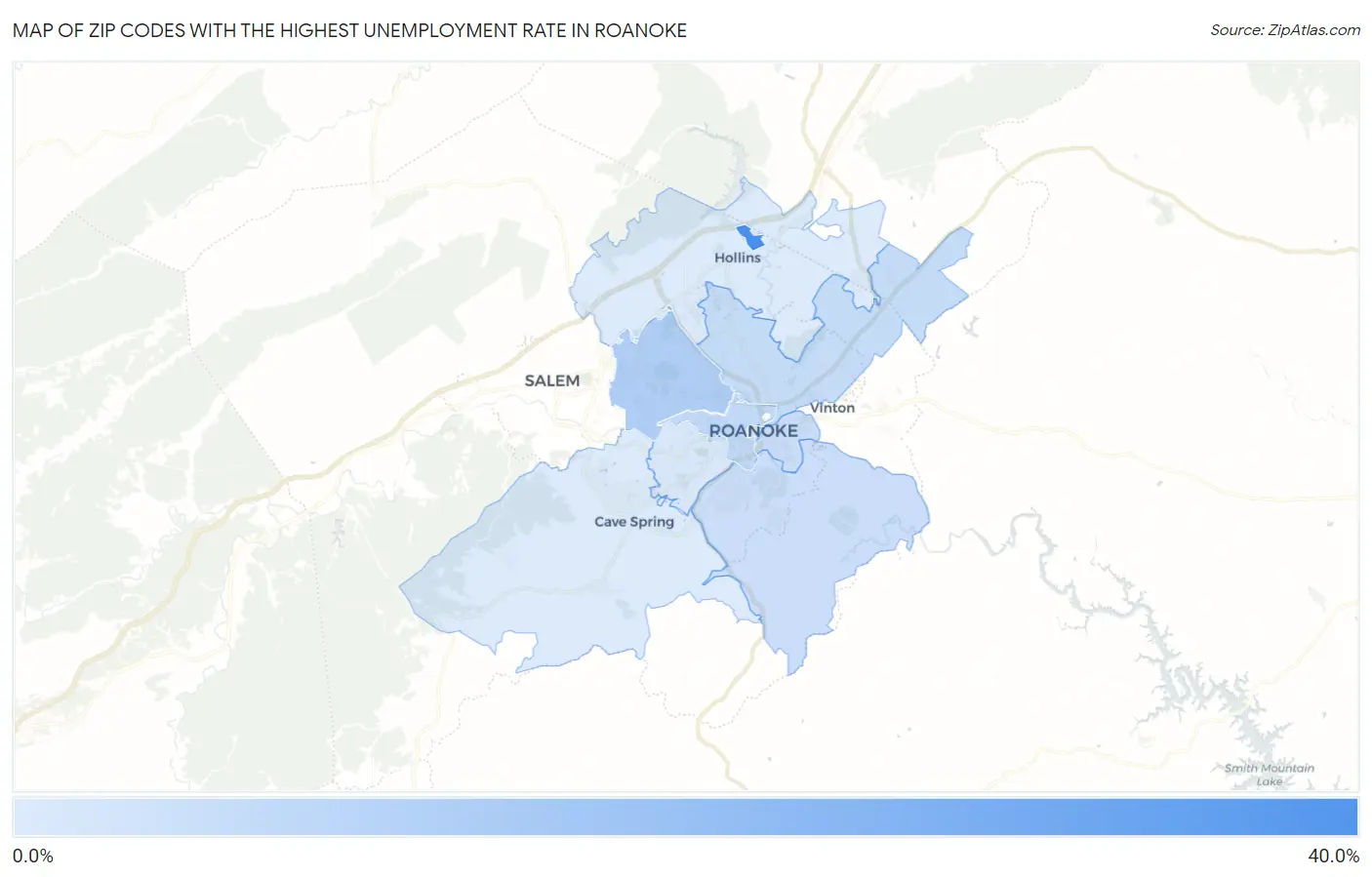 Zip Codes with the Highest Unemployment Rate in Roanoke Map