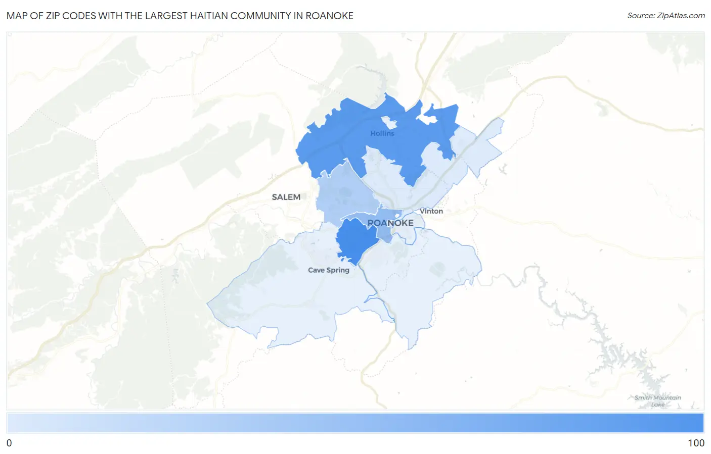 Zip Codes with the Largest Haitian Community in Roanoke Map