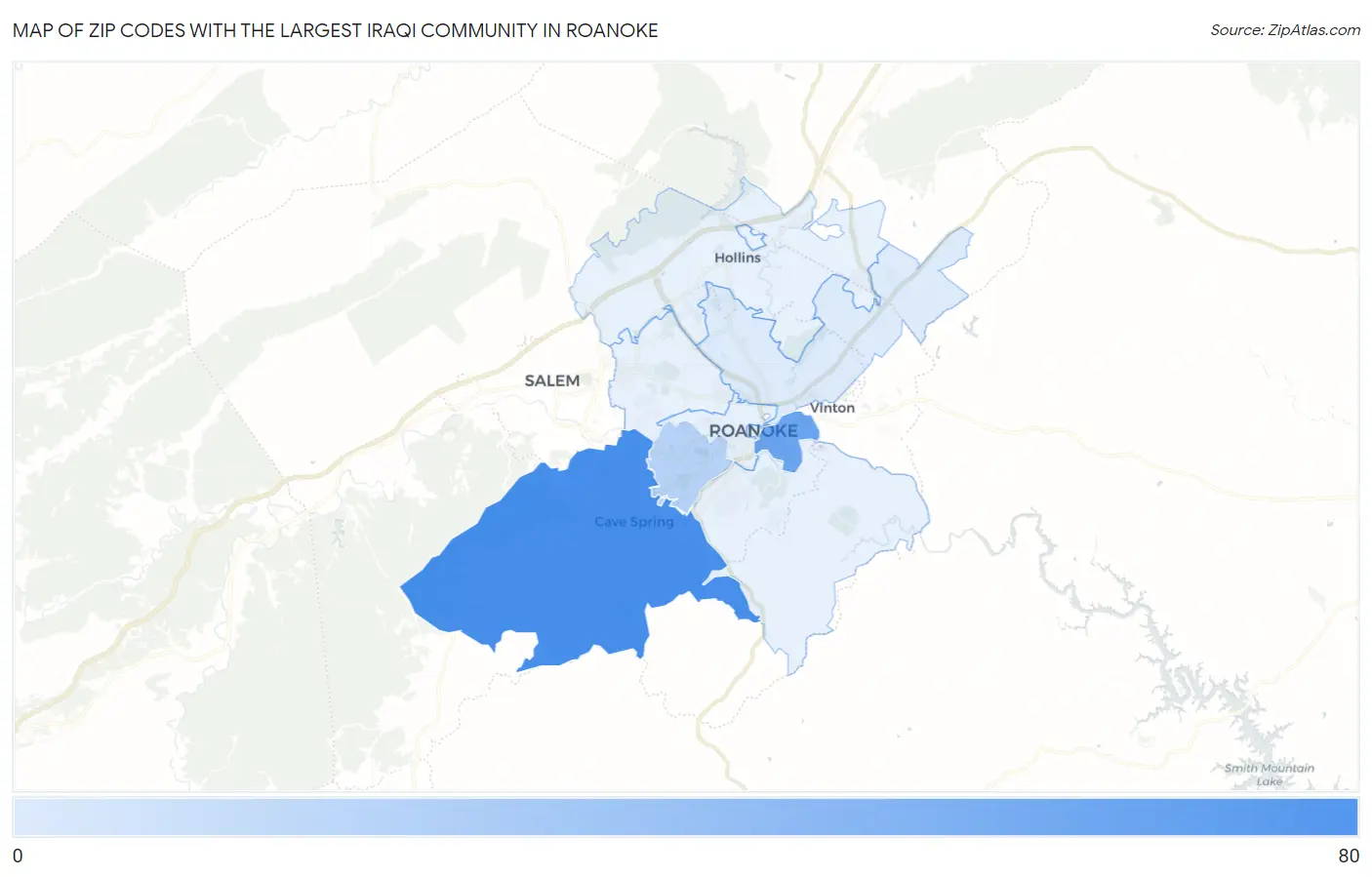 Zip Codes with the Largest Iraqi Community in Roanoke Map