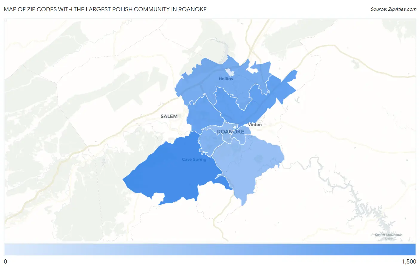 Zip Codes with the Largest Polish Community in Roanoke Map