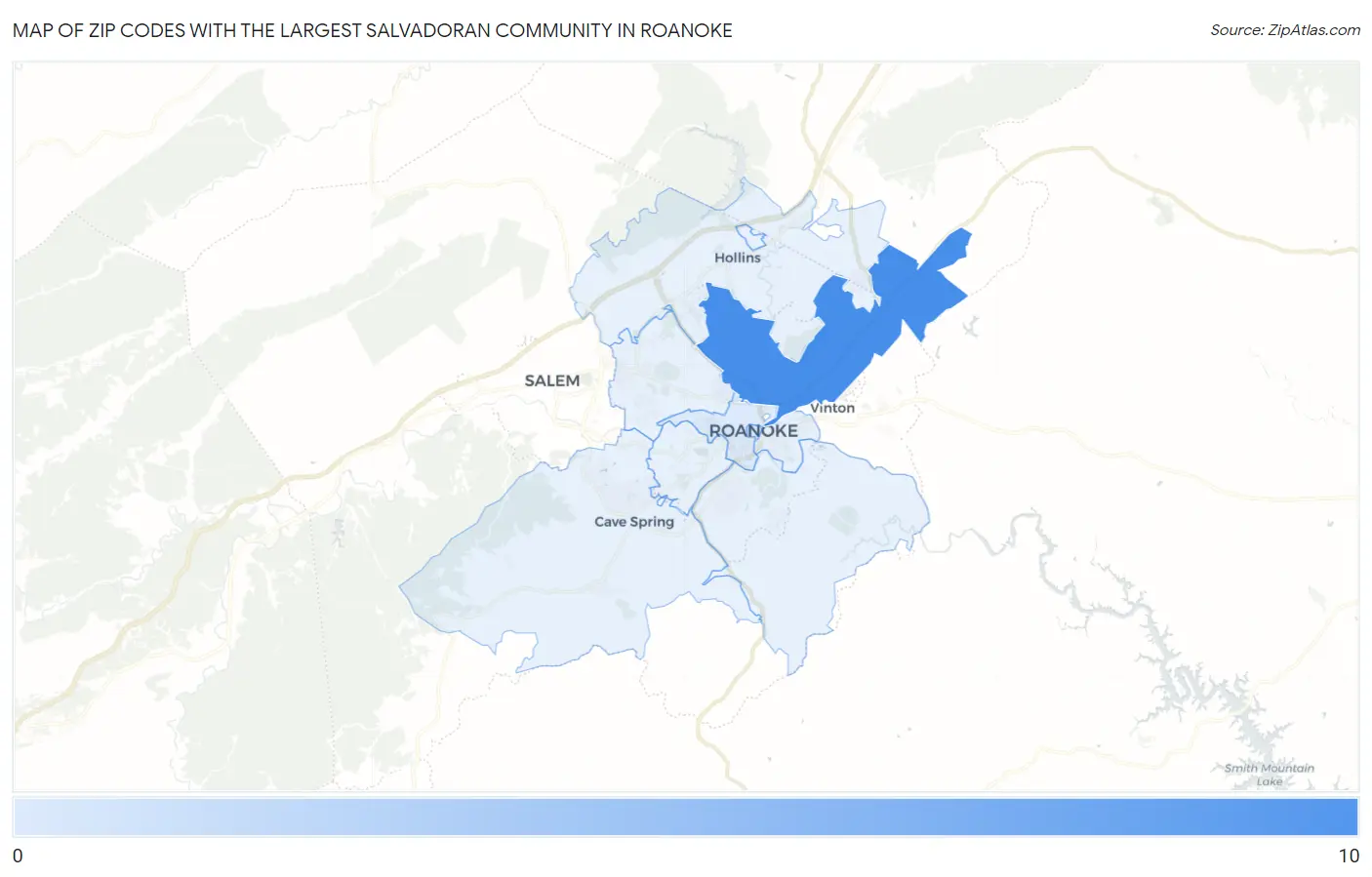 Zip Codes with the Largest Salvadoran Community in Roanoke Map