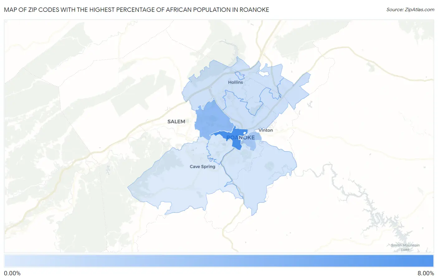 Zip Codes with the Highest Percentage of African Population in Roanoke Map