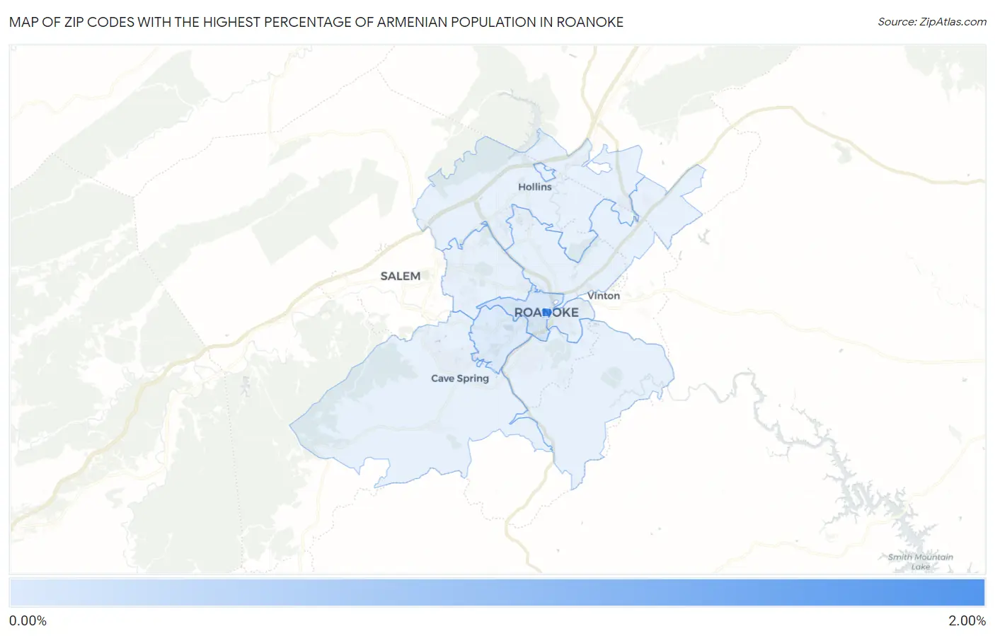 Zip Codes with the Highest Percentage of Armenian Population in Roanoke Map