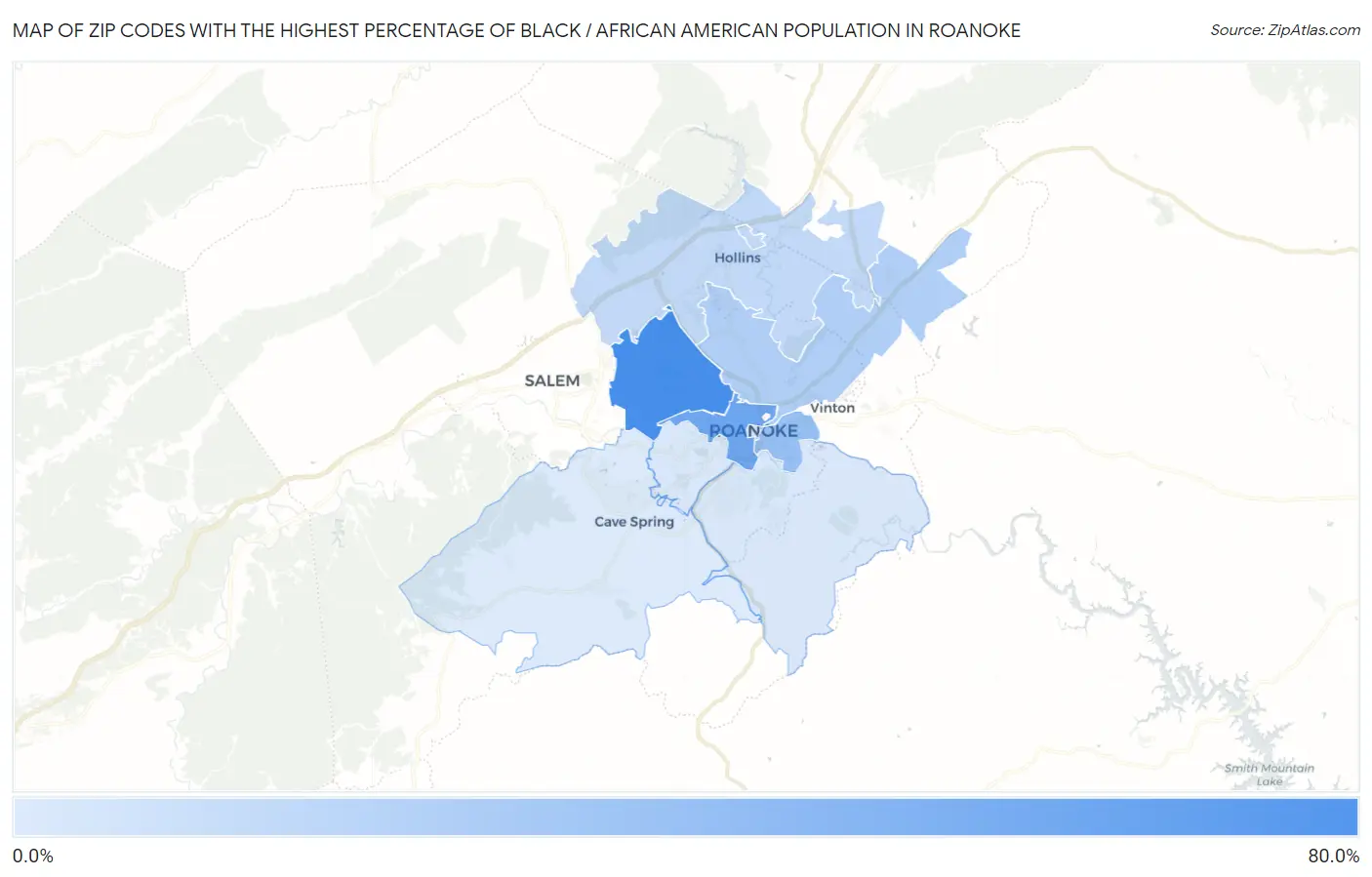 Zip Codes with the Highest Percentage of Black / African American Population in Roanoke Map