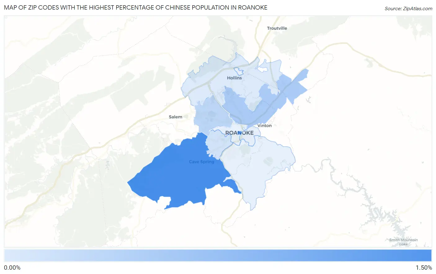Zip Codes with the Highest Percentage of Chinese Population in Roanoke Map