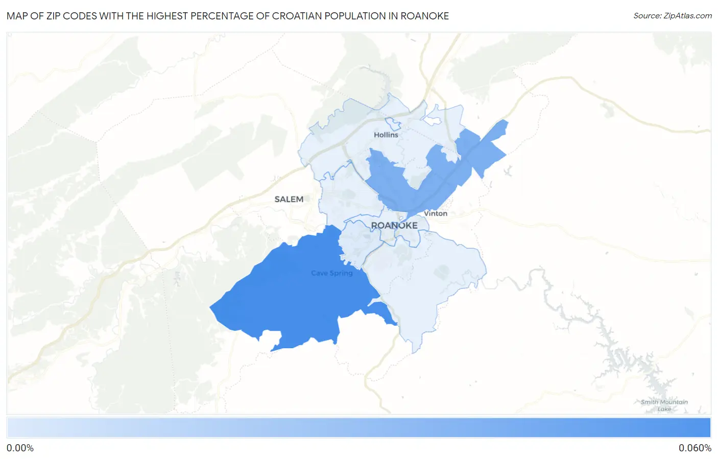 Zip Codes with the Highest Percentage of Croatian Population in Roanoke Map
