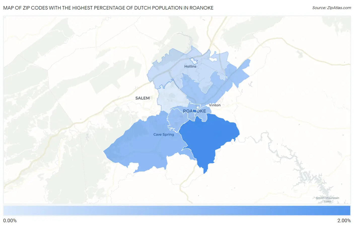Zip Codes with the Highest Percentage of Dutch Population in Roanoke Map