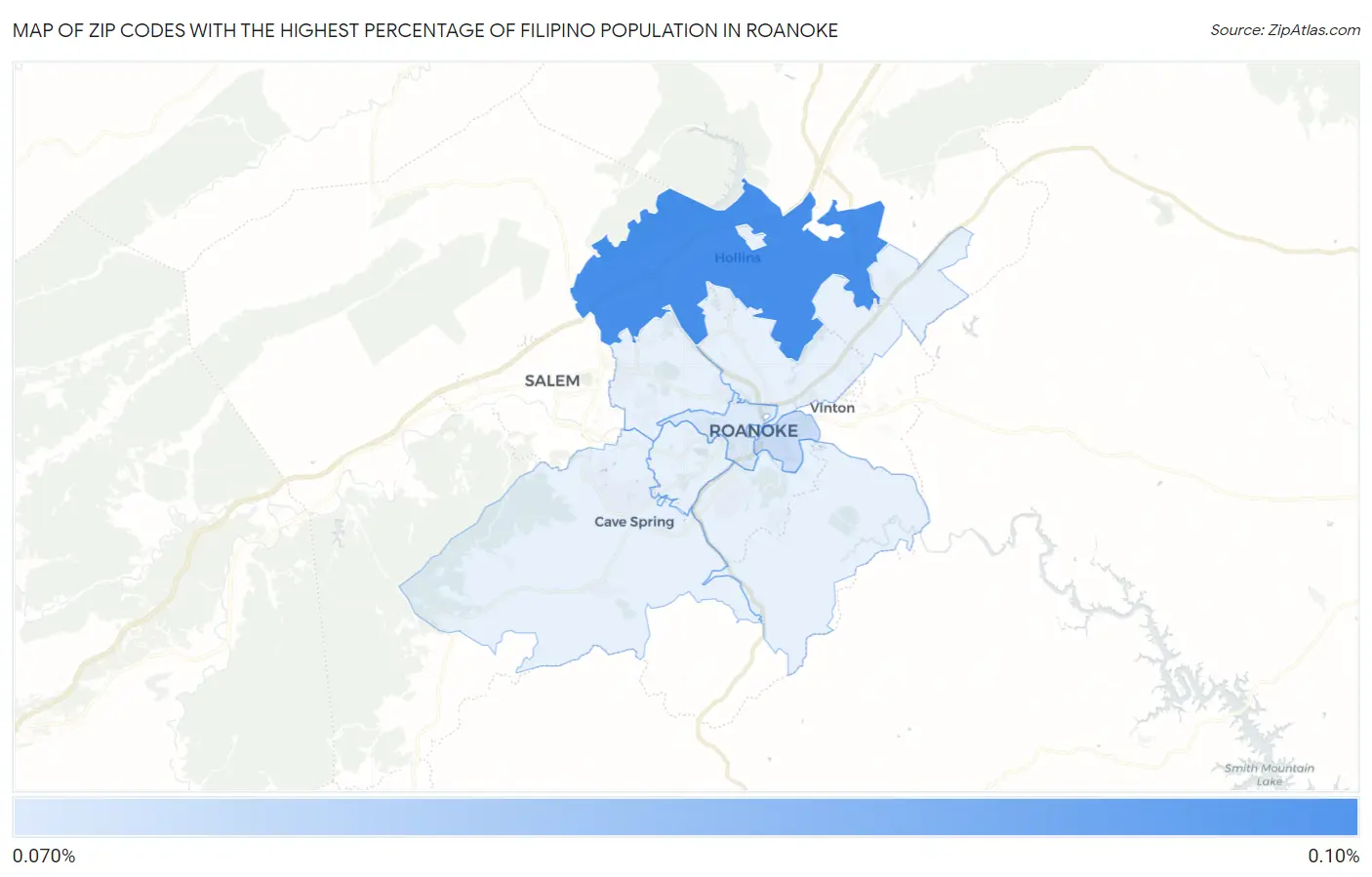 Zip Codes with the Highest Percentage of Filipino Population in Roanoke Map