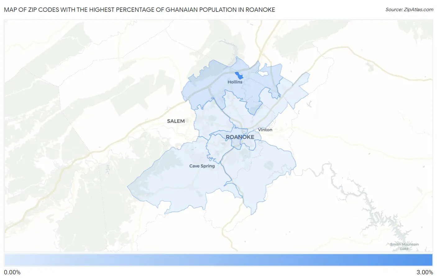 Zip Codes with the Highest Percentage of Ghanaian Population in Roanoke Map