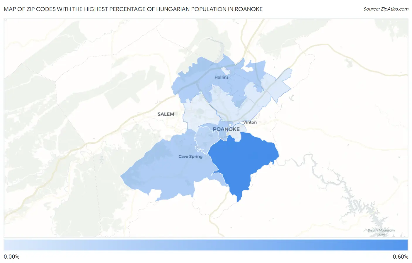 Zip Codes with the Highest Percentage of Hungarian Population in Roanoke Map