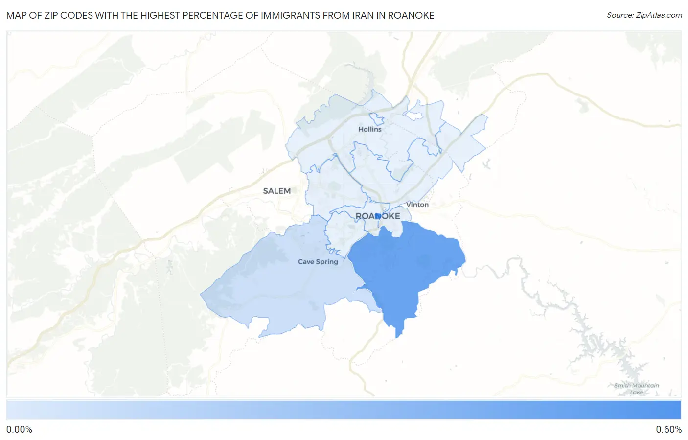 Zip Codes with the Highest Percentage of Immigrants from Iran in Roanoke Map
