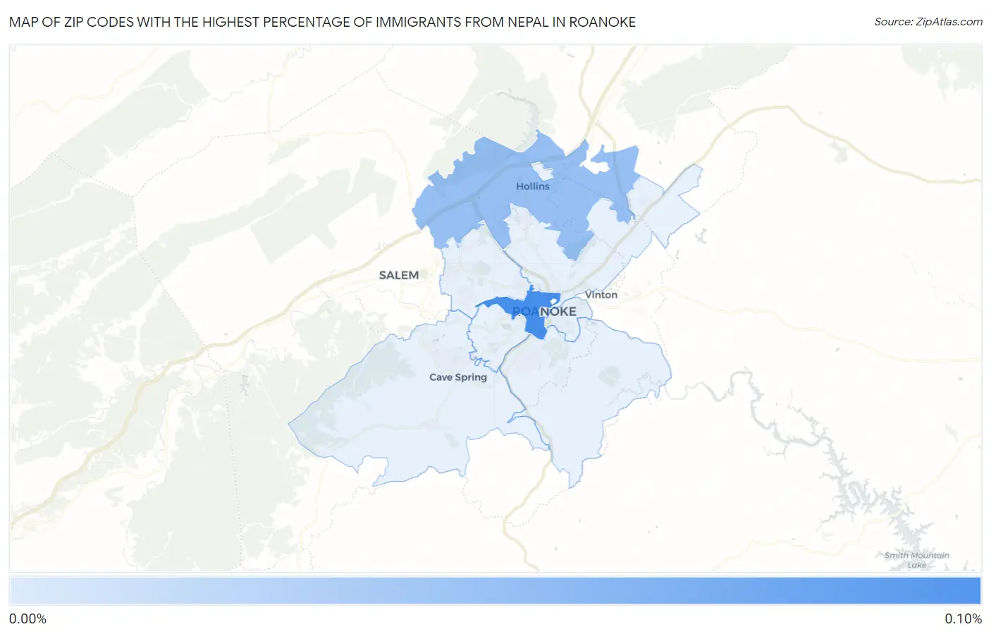 Zip Codes with the Highest Percentage of Immigrants from Nepal in Roanoke Map