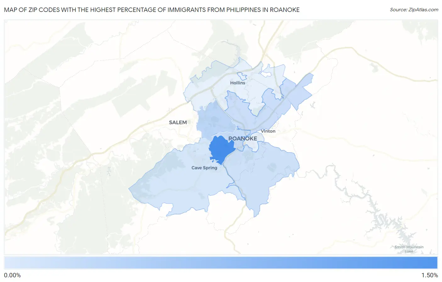 Zip Codes with the Highest Percentage of Immigrants from Philippines in Roanoke Map