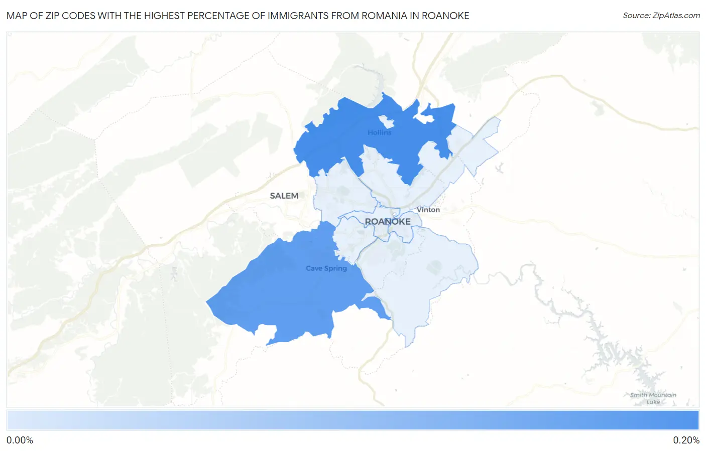 Zip Codes with the Highest Percentage of Immigrants from Romania in Roanoke Map