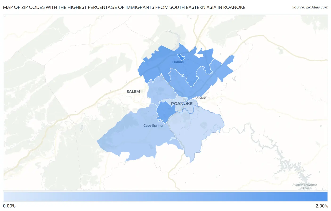 Zip Codes with the Highest Percentage of Immigrants from South Eastern Asia in Roanoke Map