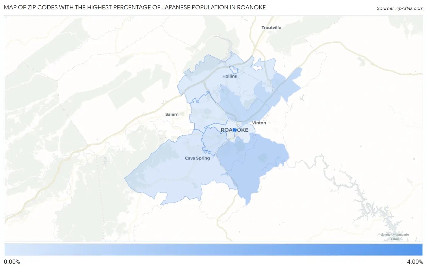 Zip Codes with the Highest Percentage of Japanese Population in Roanoke Map