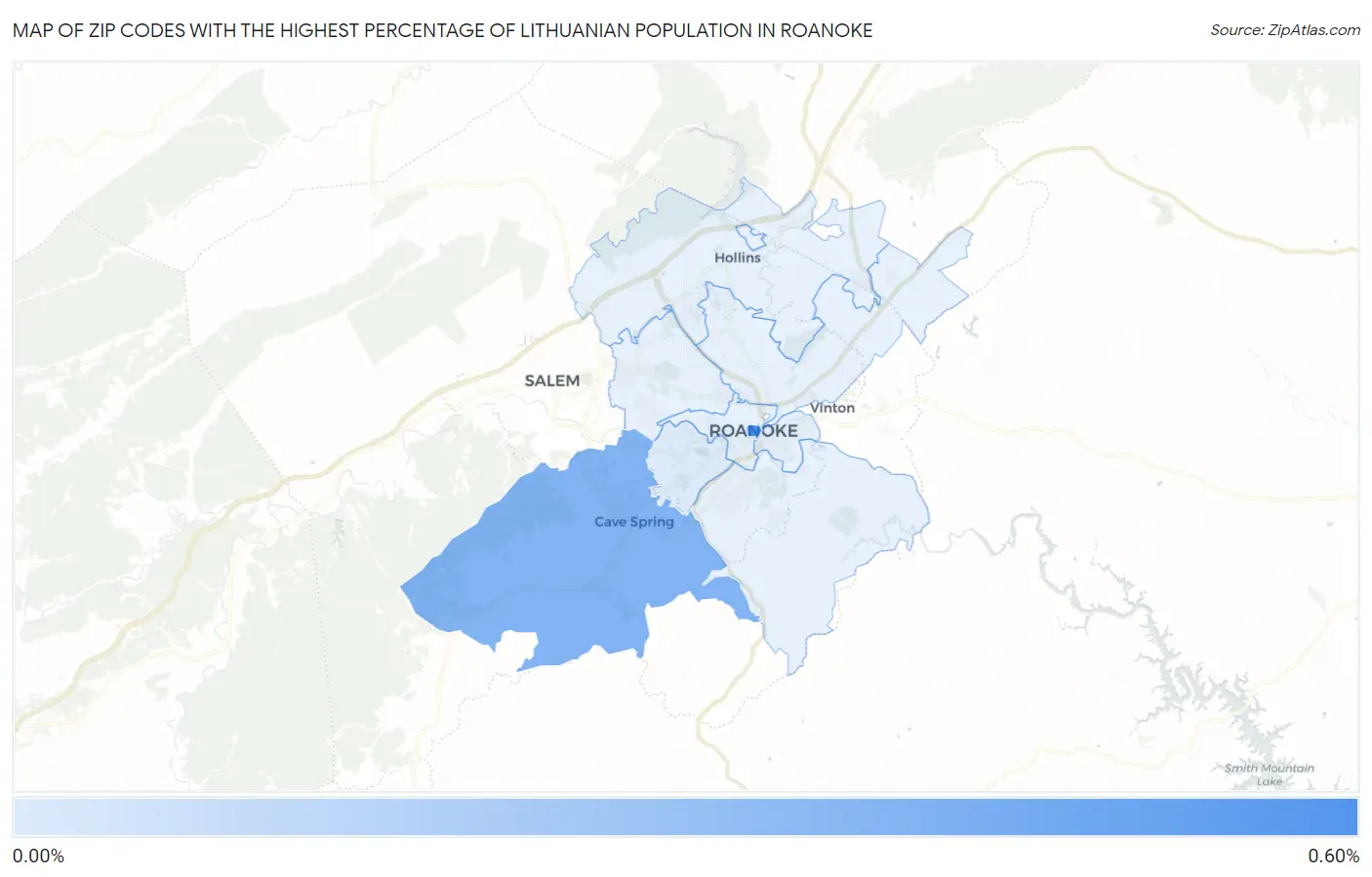 Zip Codes with the Highest Percentage of Lithuanian Population in Roanoke Map