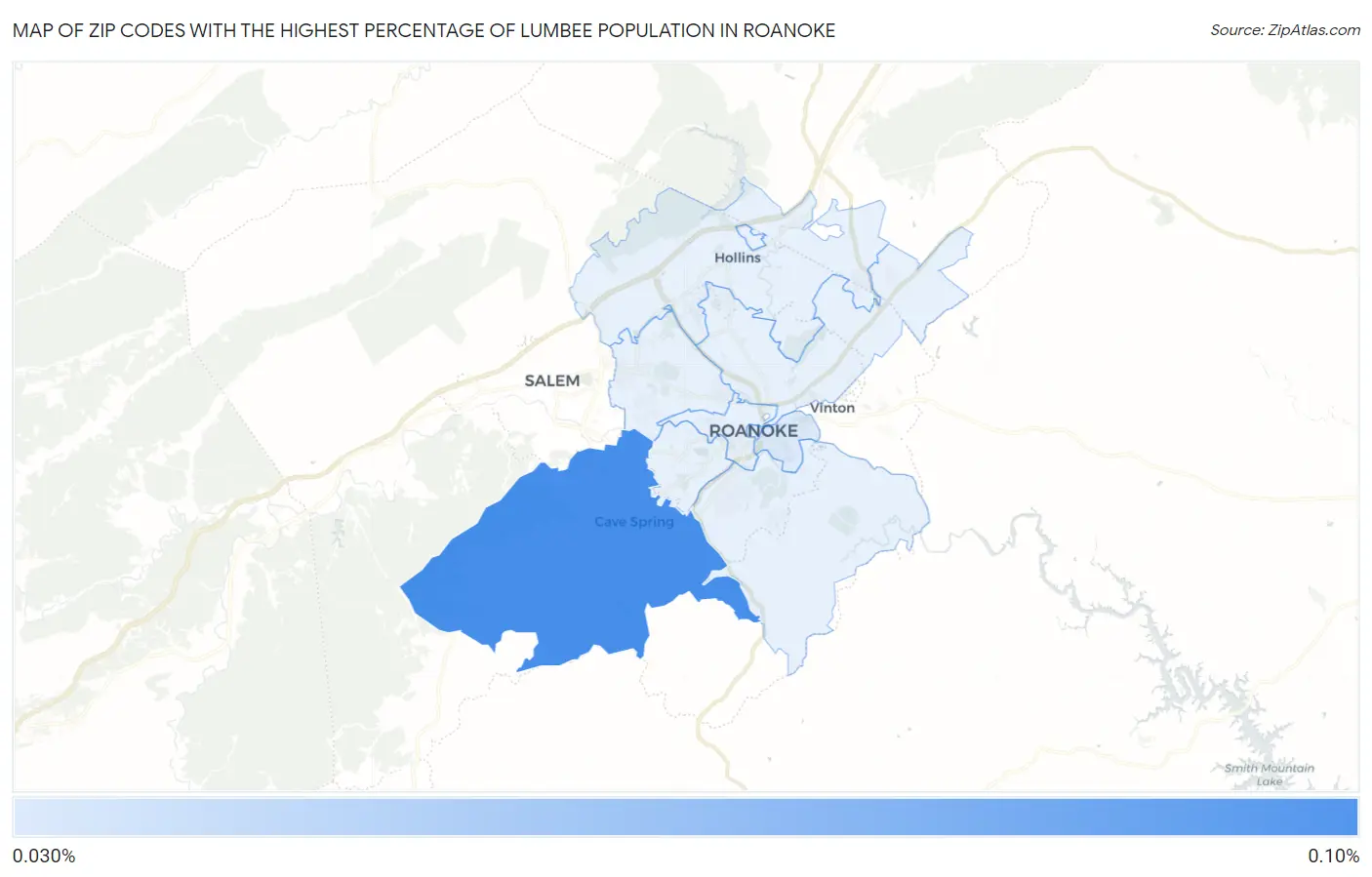 Zip Codes with the Highest Percentage of Lumbee Population in Roanoke Map