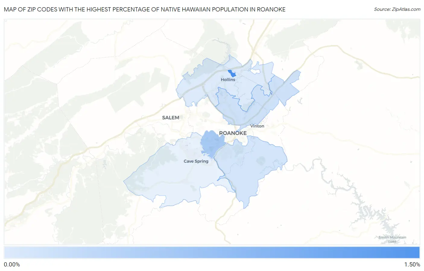 Zip Codes with the Highest Percentage of Native Hawaiian Population in Roanoke Map
