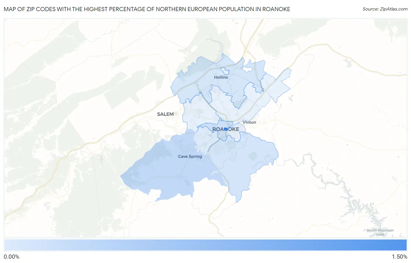 Zip Codes with the Highest Percentage of Northern European Population in Roanoke Map