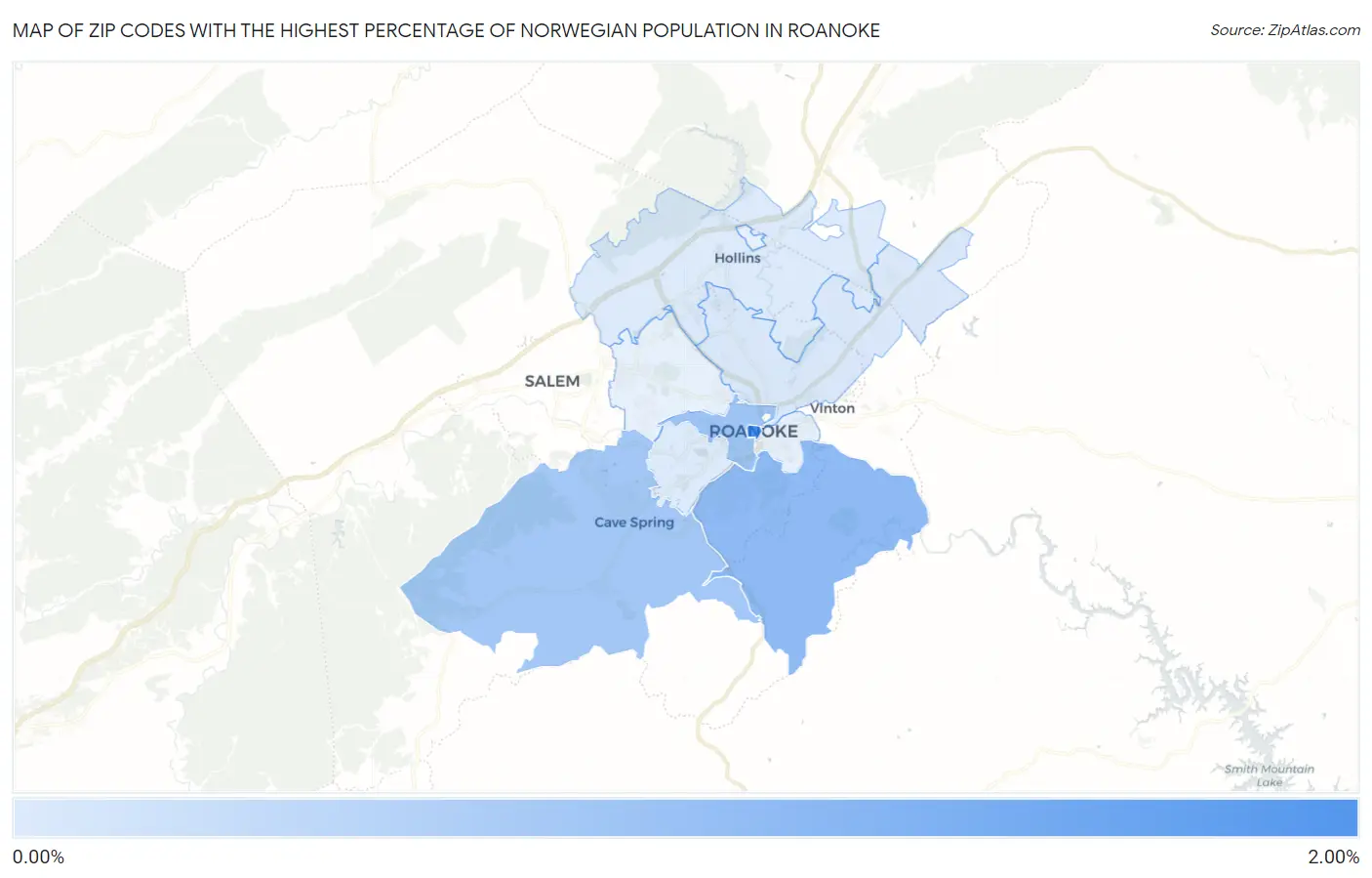 Zip Codes with the Highest Percentage of Norwegian Population in Roanoke Map