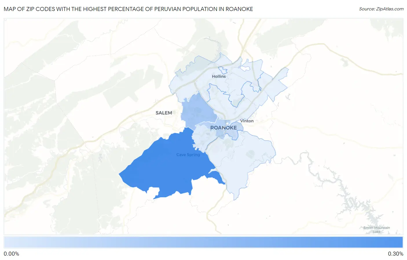 Zip Codes with the Highest Percentage of Peruvian Population in Roanoke Map