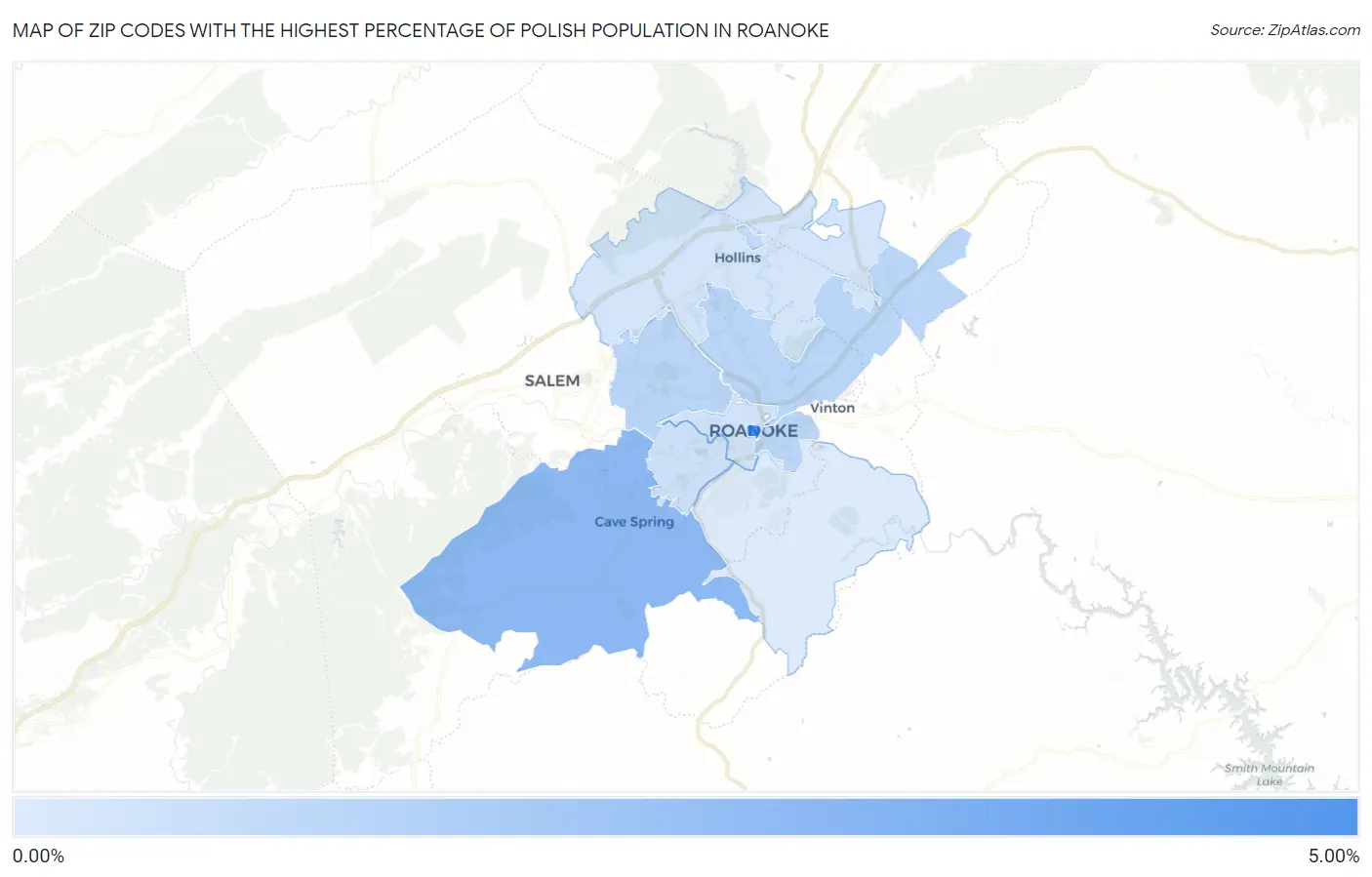 Zip Codes with the Highest Percentage of Polish Population in Roanoke Map