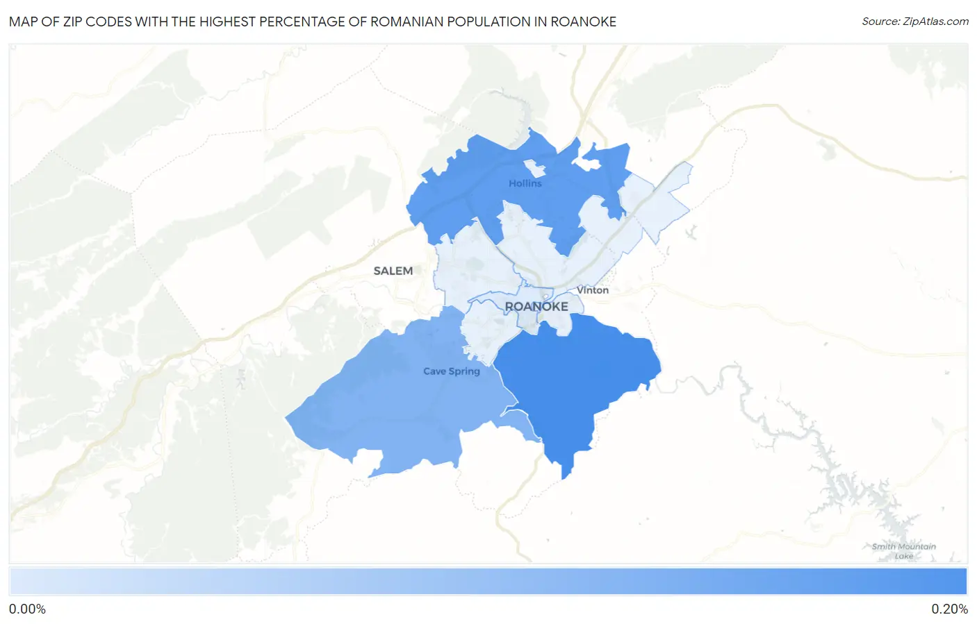 Zip Codes with the Highest Percentage of Romanian Population in Roanoke Map