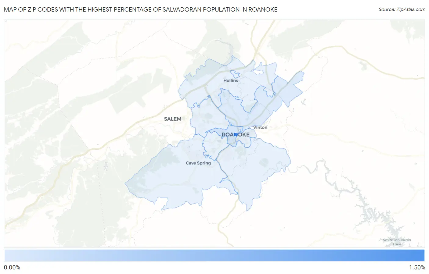 Zip Codes with the Highest Percentage of Salvadoran Population in Roanoke Map