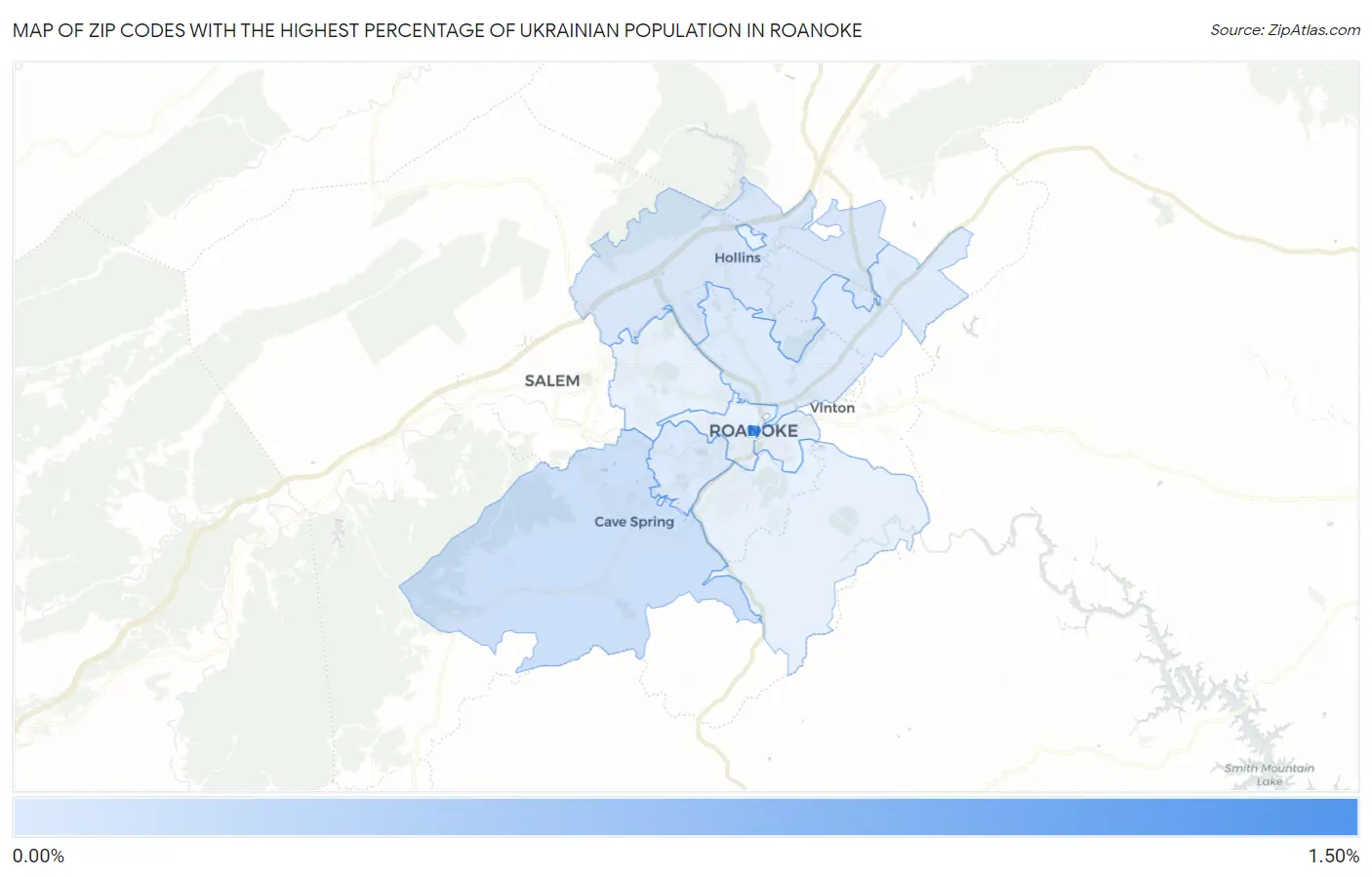 Zip Codes with the Highest Percentage of Ukrainian Population in Roanoke Map