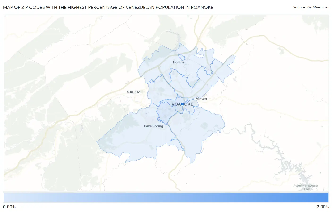 Zip Codes with the Highest Percentage of Venezuelan Population in Roanoke Map