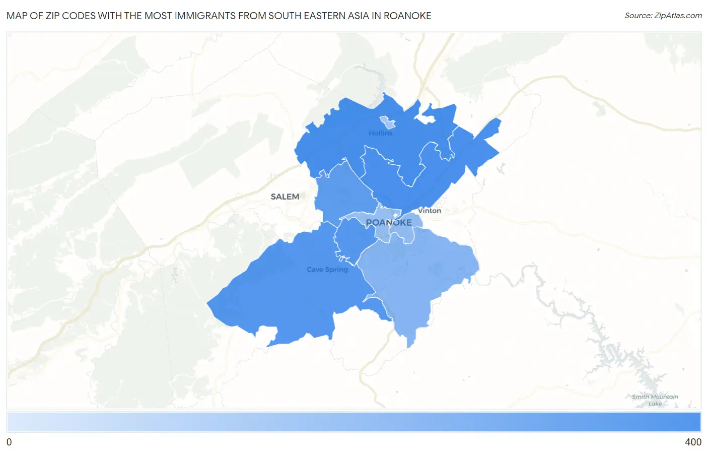 Zip Codes with the Most Immigrants from South Eastern Asia in Roanoke Map