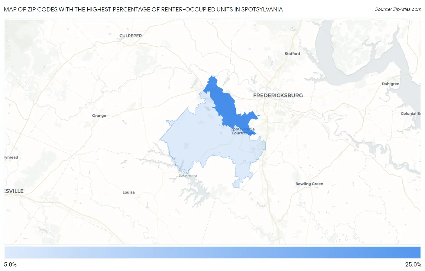 Zip Codes with the Highest Percentage of Renter-Occupied Units in Spotsylvania Map