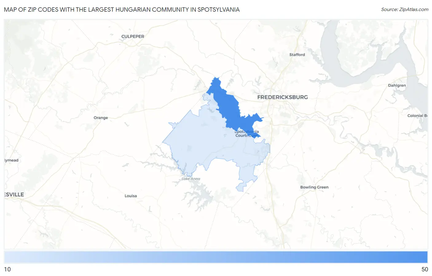 Zip Codes with the Largest Hungarian Community in Spotsylvania Map