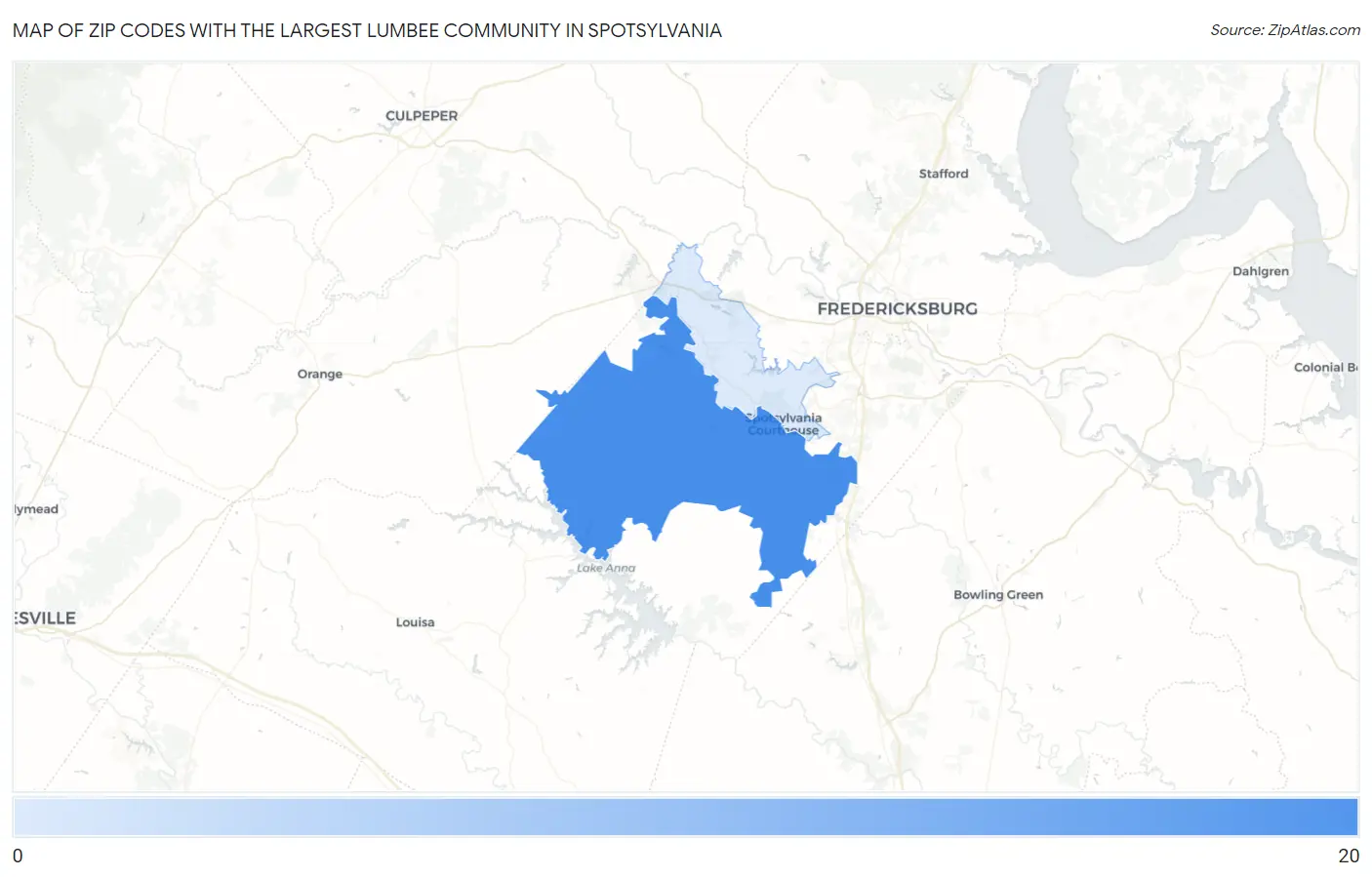Zip Codes with the Largest Lumbee Community in Spotsylvania Map