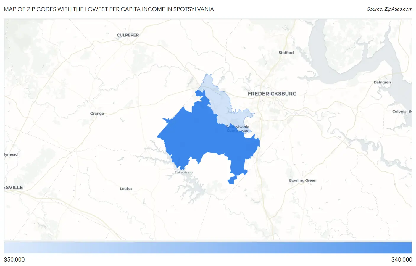 Zip Codes with the Lowest Per Capita Income in Spotsylvania Map