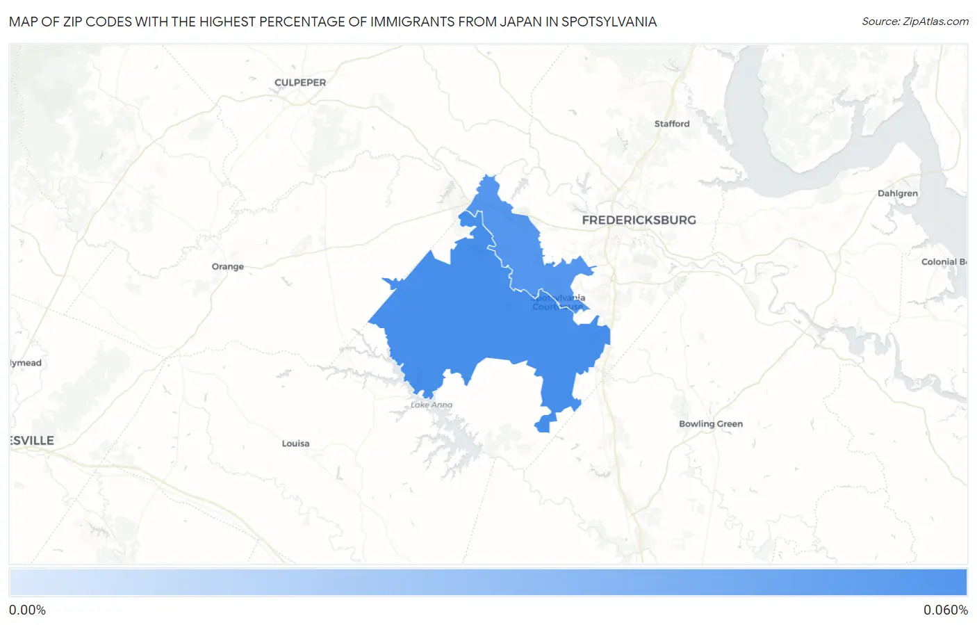 Zip Codes with the Highest Percentage of Immigrants from Japan in Spotsylvania Map