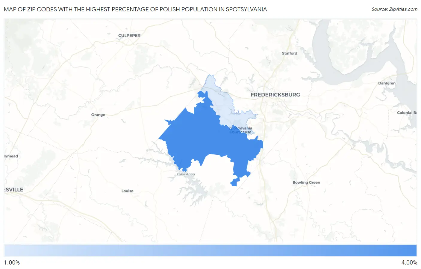 Zip Codes with the Highest Percentage of Polish Population in Spotsylvania Map