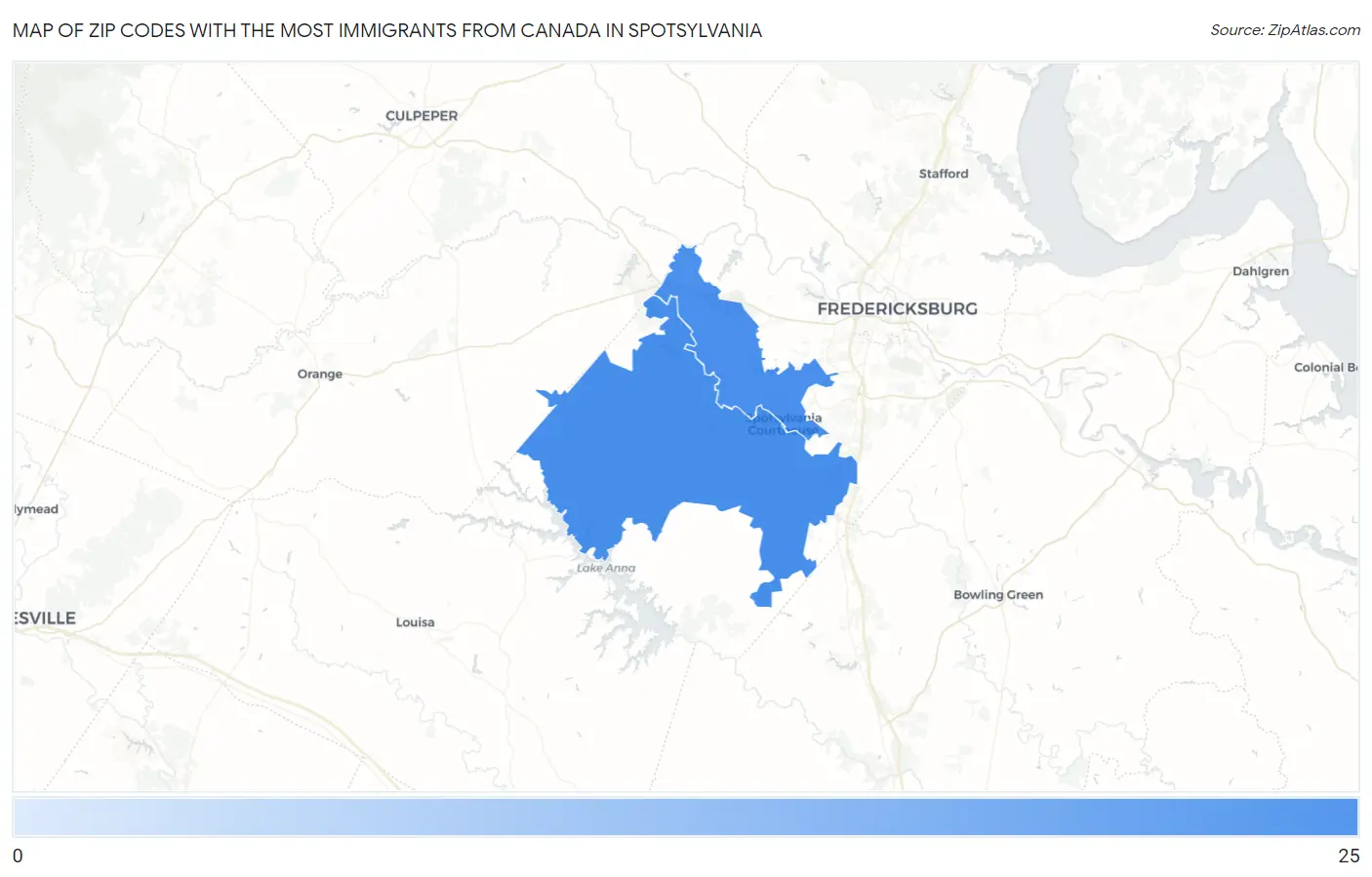 Zip Codes with the Most Immigrants from Canada in Spotsylvania Map