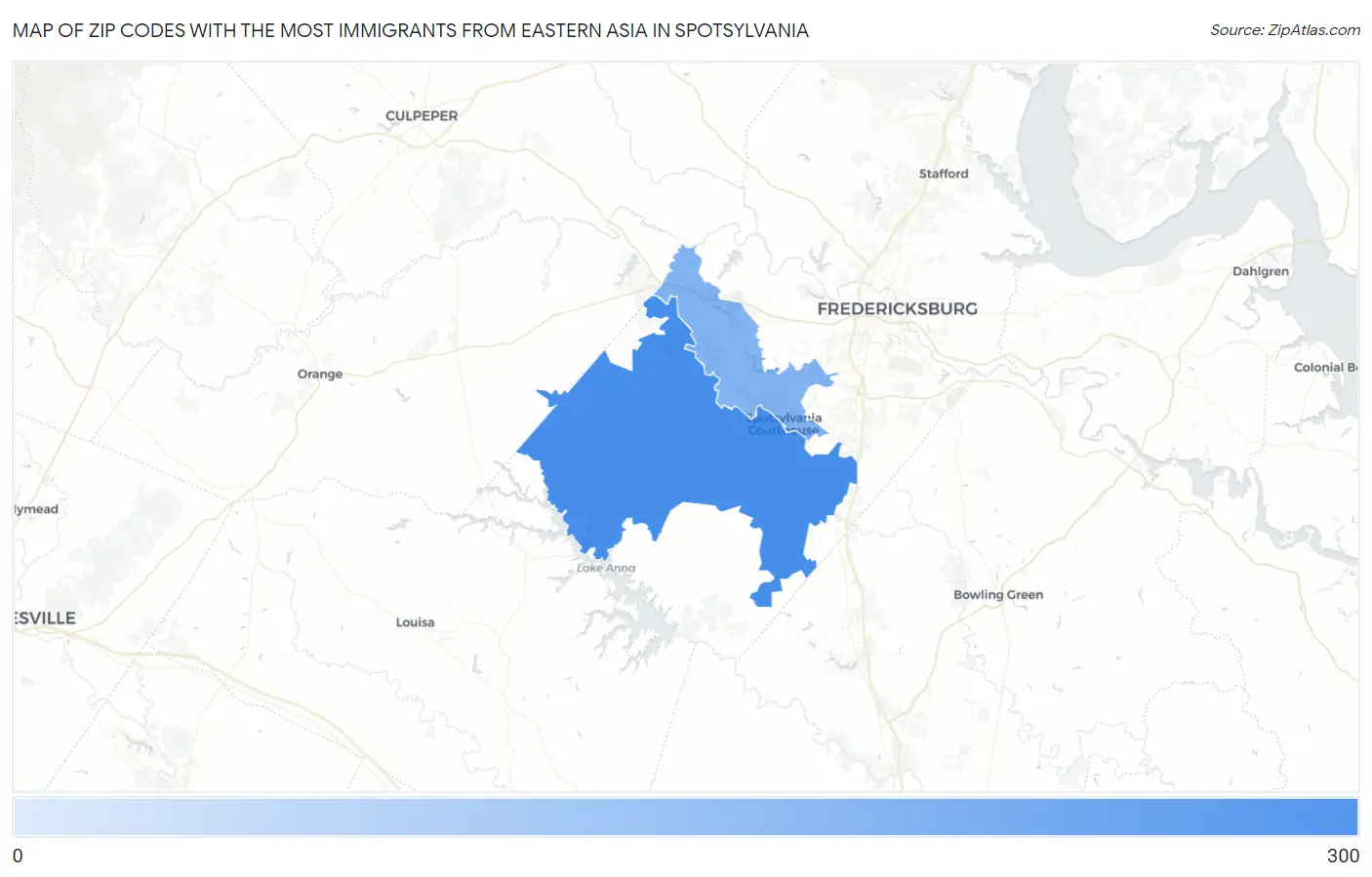 Zip Codes with the Most Immigrants from Eastern Asia in Spotsylvania Map