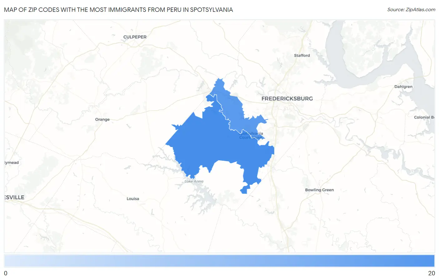 Zip Codes with the Most Immigrants from Peru in Spotsylvania Map