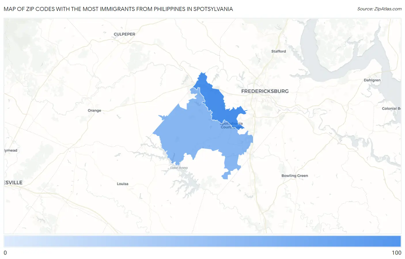 Zip Codes with the Most Immigrants from Philippines in Spotsylvania Map