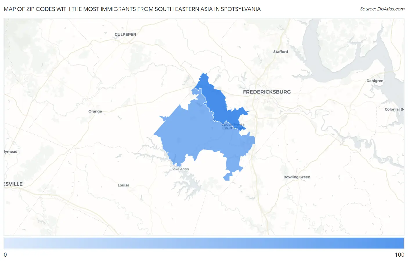 Zip Codes with the Most Immigrants from South Eastern Asia in Spotsylvania Map