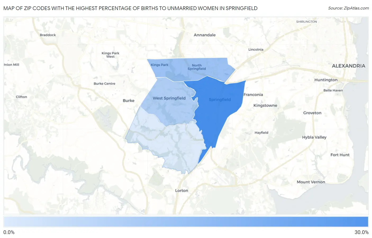 Zip Codes with the Highest Percentage of Births to Unmarried Women in Springfield Map