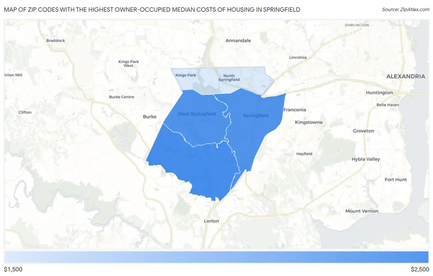 Zip Codes with the Highest Owner-Occupied Median Costs of Housing in Springfield Map