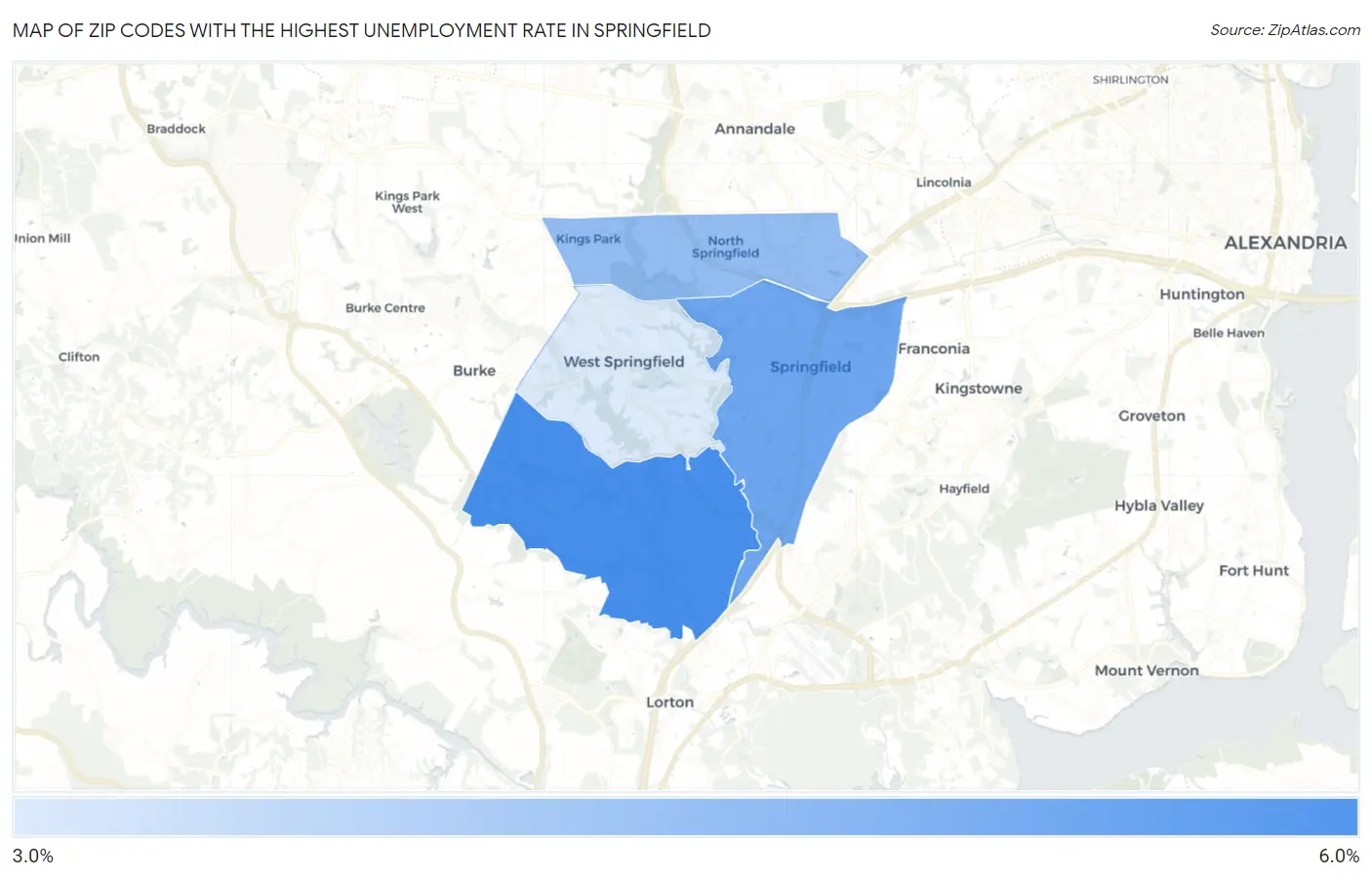 Zip Codes with the Highest Unemployment Rate in Springfield Map
