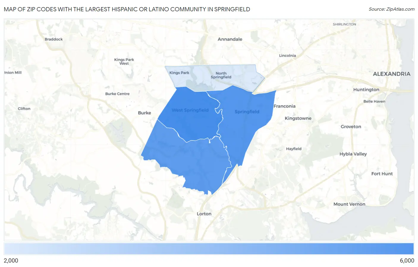 Zip Codes with the Largest Hispanic or Latino Community in Springfield Map