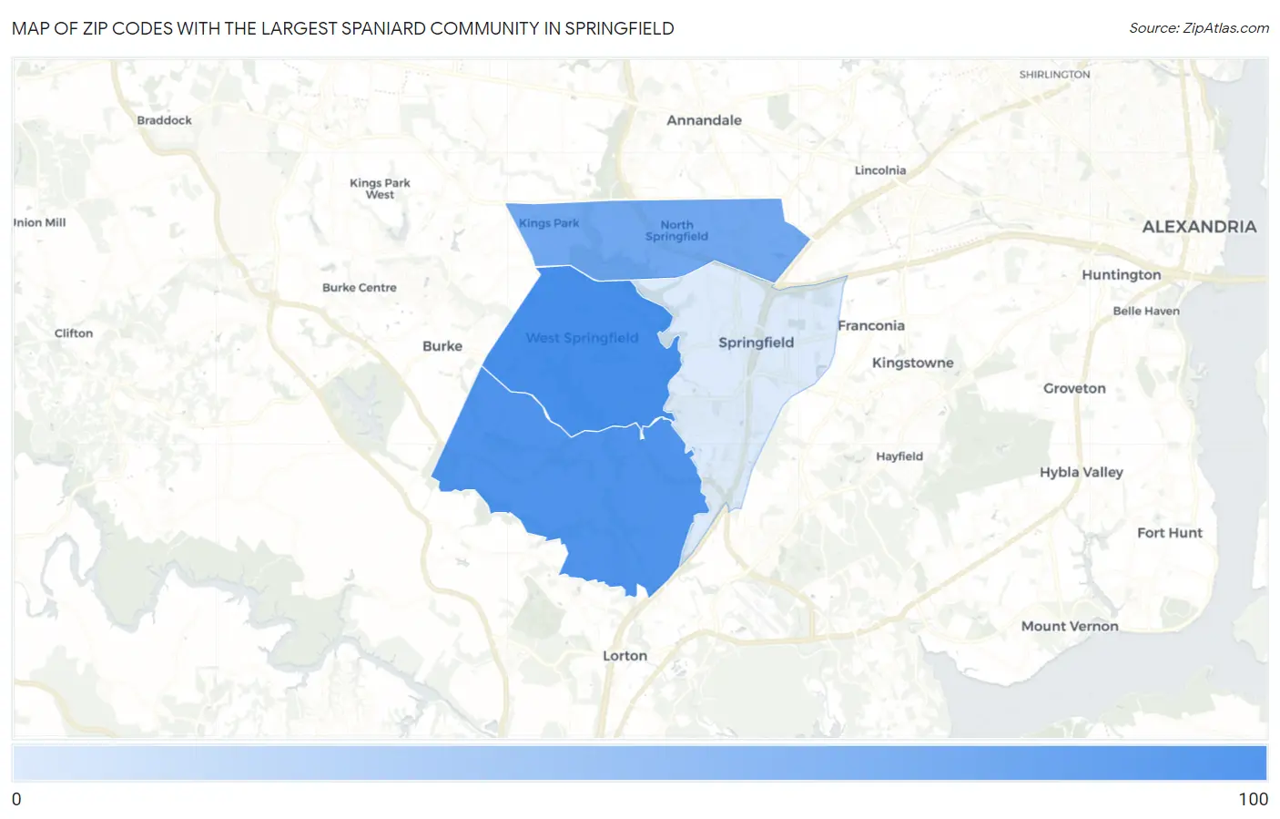 Zip Codes with the Largest Spaniard Community in Springfield Map