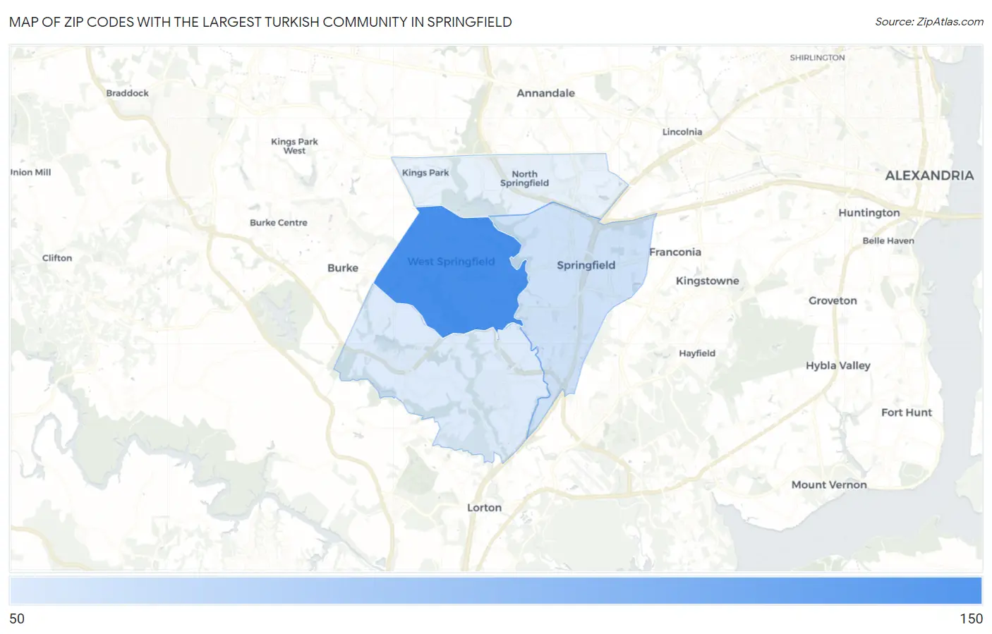 Zip Codes with the Largest Turkish Community in Springfield Map