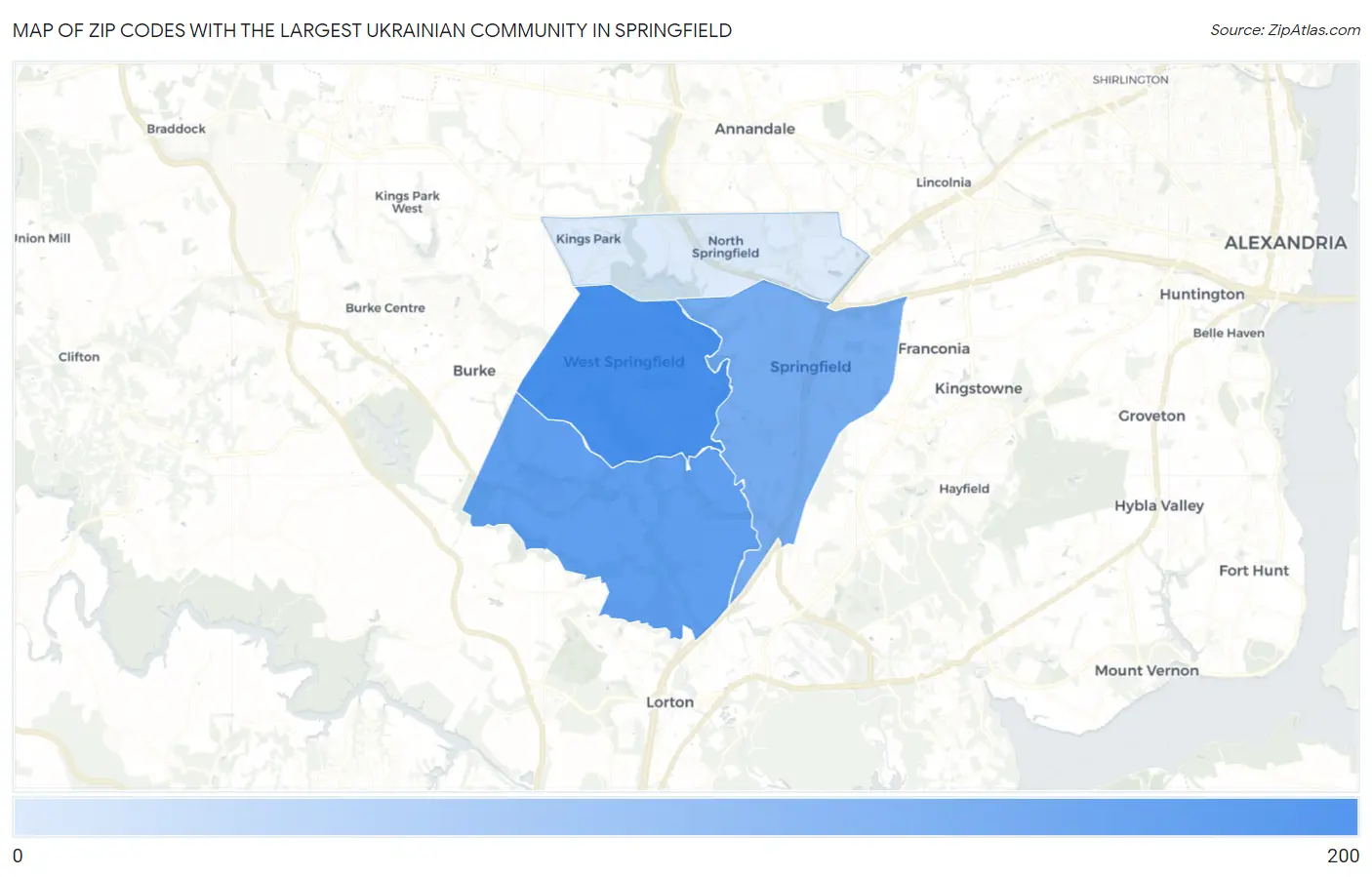 Zip Codes with the Largest Ukrainian Community in Springfield Map